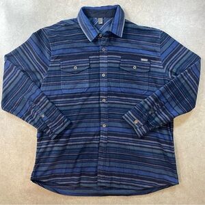 Men's Blue Striped Shirt Eddie Bauer Fleece Button Up